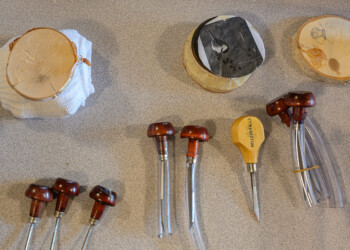 Some of the tools used in wood engraving, provided by The Folk School.