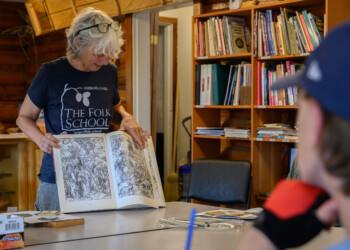 High school interns learn the basic techniques of wood engraving at The Folk School.