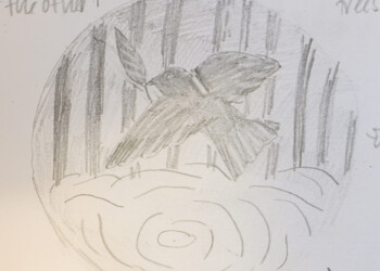 High school interns sketch their design ideas on paper before transferring them to wood cookies.